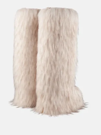 Jacquemus + Moon Boot Icon Yeti vysoké bílé boty z umělé kožešiny